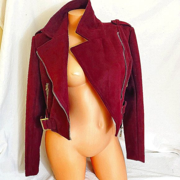 LULU'S Burgundy suede moto jacket - Picture 2 of 8